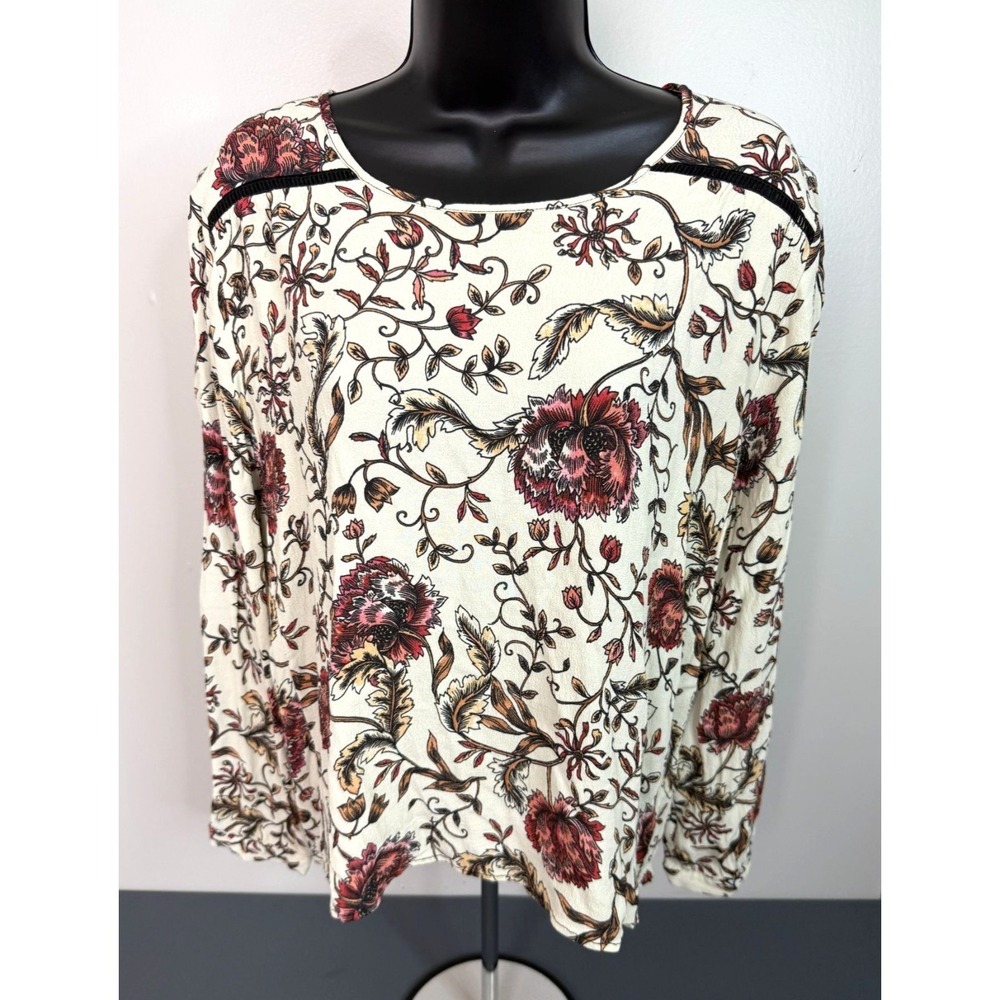 Two Arrows Top Blouse Floral Back Keyhole Rayon Size Medium